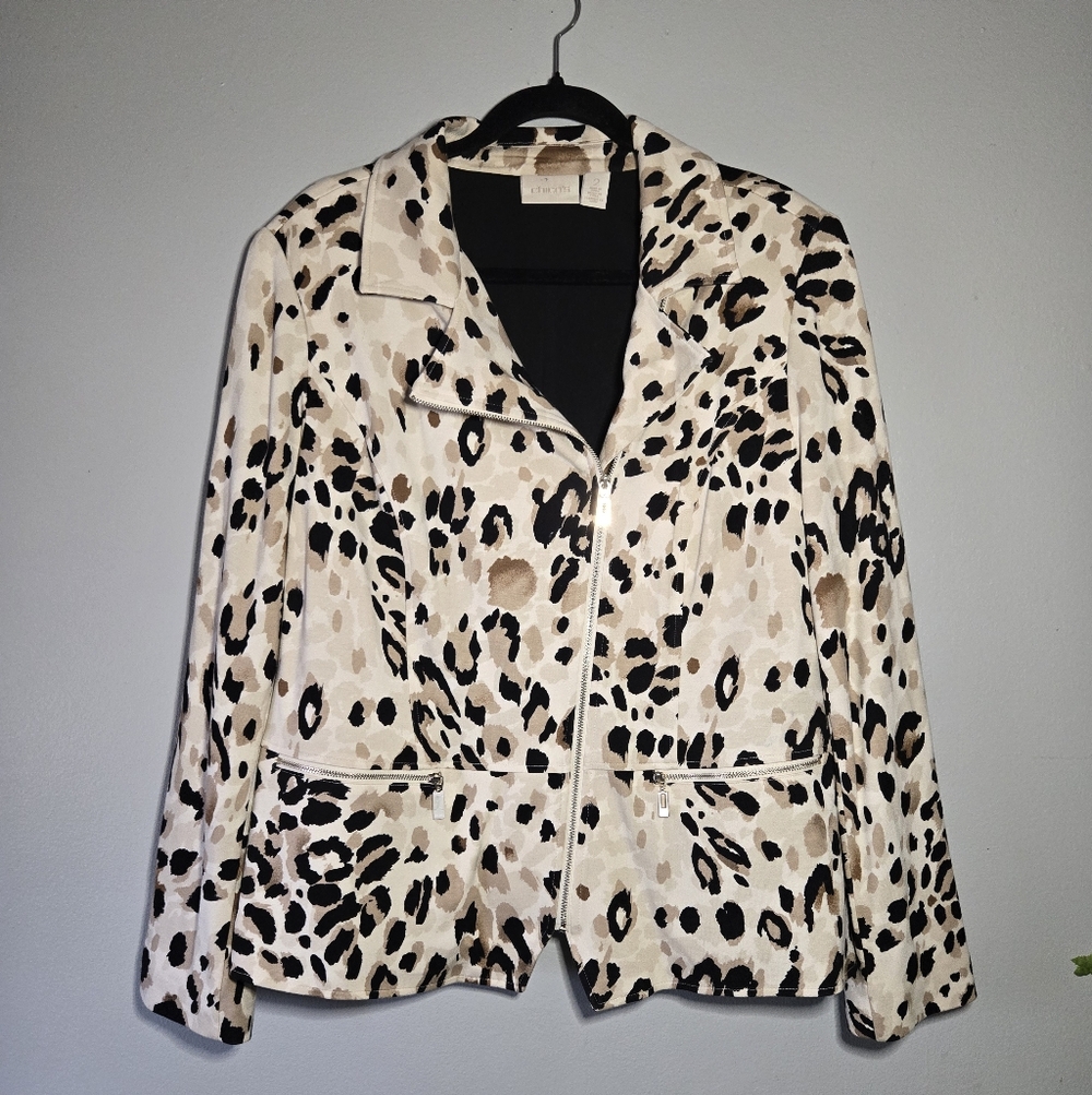 Chico’s Leopard Print Moto Jacket Size 2